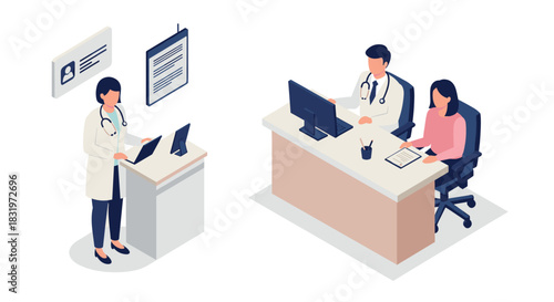 Healthcare professionals in office setting engaged in digital workflow