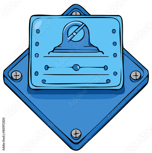 Cartoon illustration of a blue sci fi control panel with a retro gauge and sliders