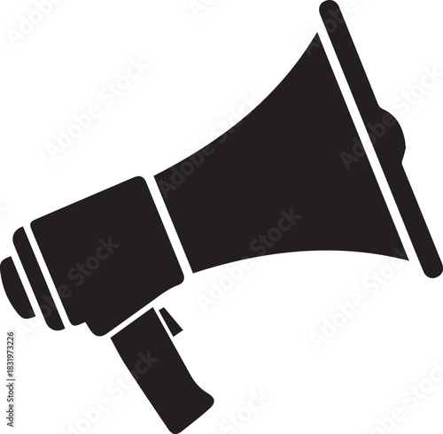 Black silhouette of a megaphone on a white background