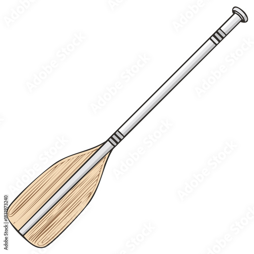 Wooden paddle with grey shaft and textured blade for rowing boats and water activities illustration