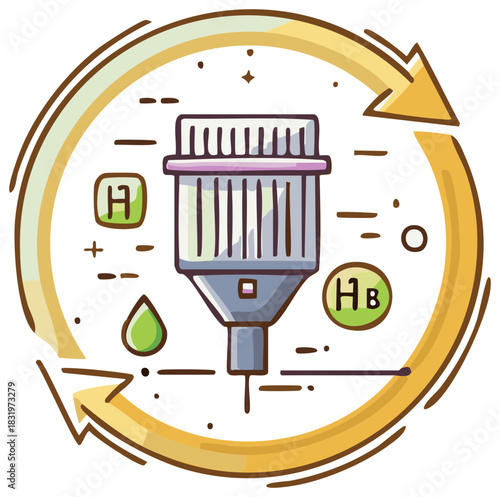 Medical research icon featuring a pipette and chemical symbols in a circular arrow graphic