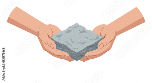 Hands holding soap bar on white background