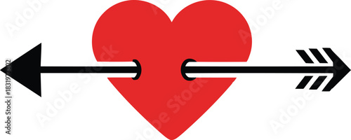 Red heart pierced by black arrow symbolizing love or heartbreak