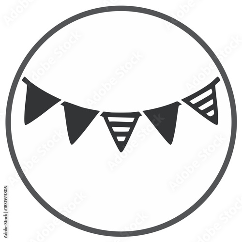 Festive decorative banner flags outlined in a circle illustration for celebrations or party decor.