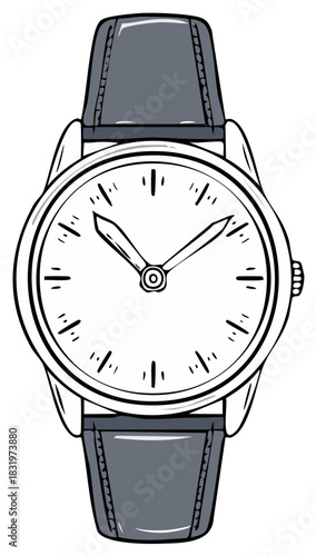 Classic analog wristwatch illustration with elegant leather strap and precise time hands