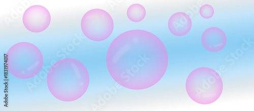 Pink glossy water bubbles floating isolated on a transparent background 