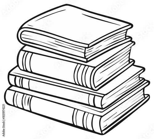 Stack of bound books with simple line art outlines on a white background