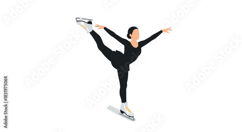 Figure skater performing arabesque pose in minimalist style on ice