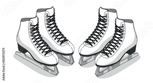Classic ice skates with black laces in clean line art style