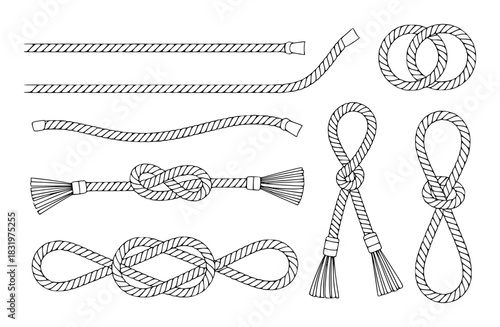 Collection of Hand-Drawn Rope Knots and Designs