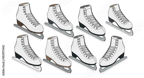 Set of classic ice skates in isometric view