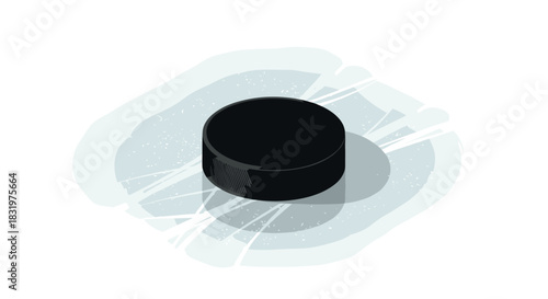 Realistic ice hockey puck on cool icy background
