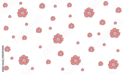 Simple Hand Drawn Pink Flower Pattern on White Background Artwork