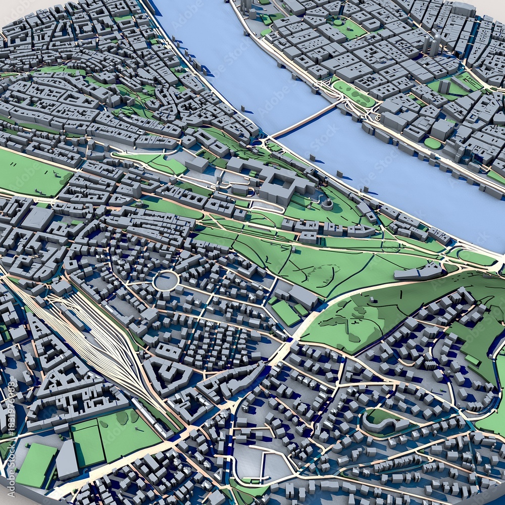 Fototapeta premium Cityscape Budapest Hungary, 3D Rendering