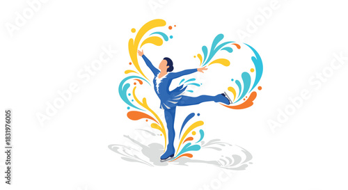 Colorful abstract dancer in motion with splash elements on white background