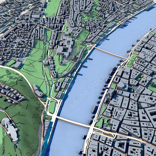 Cityscape Budapest Hungary, 3D Rendering