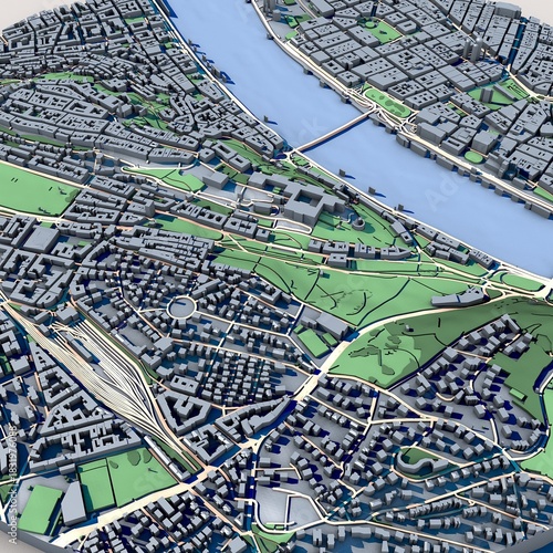 Cityscape Budapest Hungary, 3D Rendering