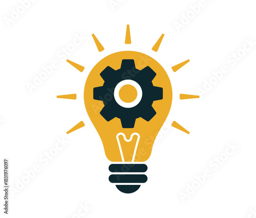 Illustration of a lightbulb with a gear inside on a white background