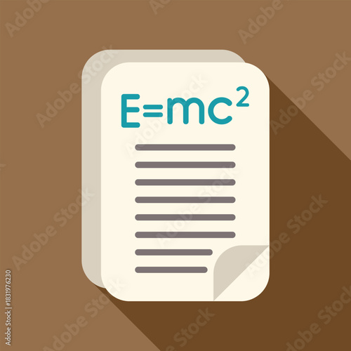 Document sheet displaying mass energy equivalence formula in flat design