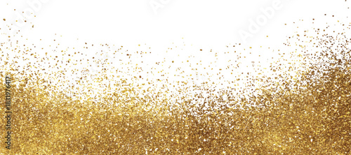 Abstract shiny gold glitter particles design element  golden and white background with festive bokeh and glitter. Soft, blurred backdrop for festive celebrations. Christmas, New Year vibes with luxur
