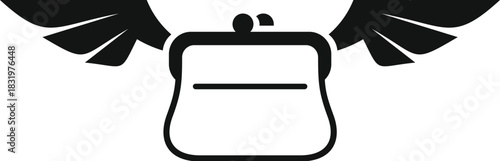 Purse with wings illustrating money leaving quickly symbolizing high spending