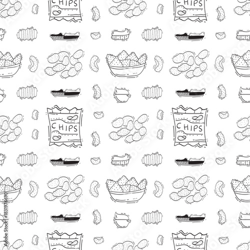 hand drawn chips seamless pattern background