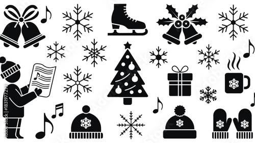 Christmas vector icons set holiday season winter symbols design