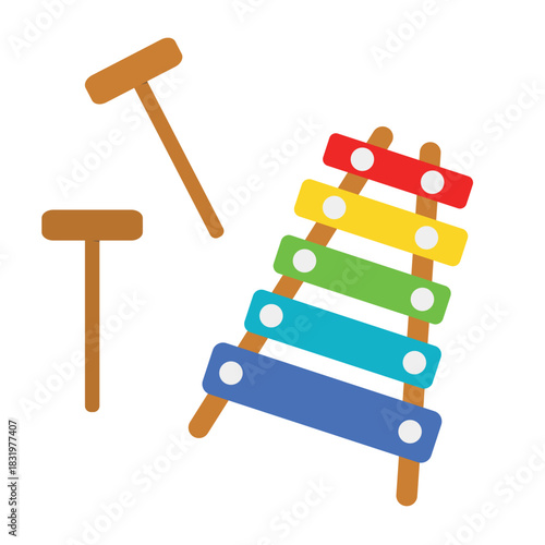 Colorful Toy Xylophone and Mallets Vector Illustration