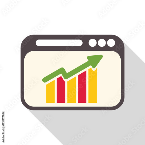 Browser window displaying a bar graph and line chart with an upward trend arrow