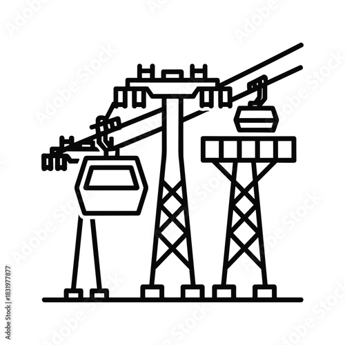 Cable car gondola transport system outline icon illustration vector