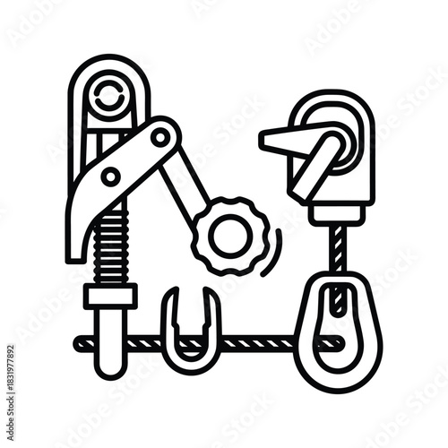 Industrial machinery mechanical parts and assembly line icon