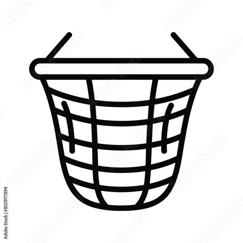 Laundry basket icon with handles, line art style, household item
