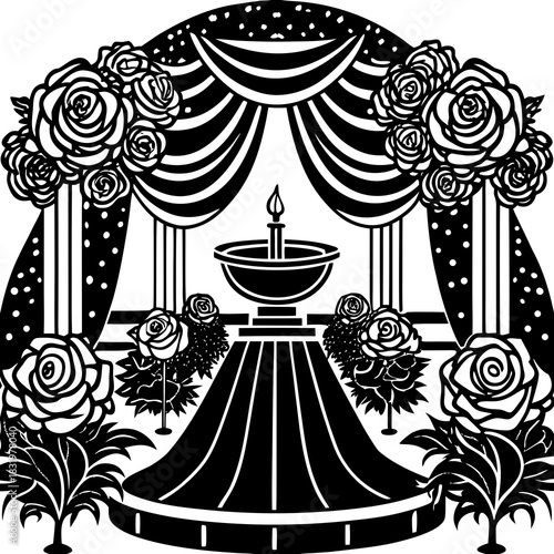 Elegant Wedding Altar with Roses – Romantic Vector Art for Ceremony, Decor & Invitation Design

