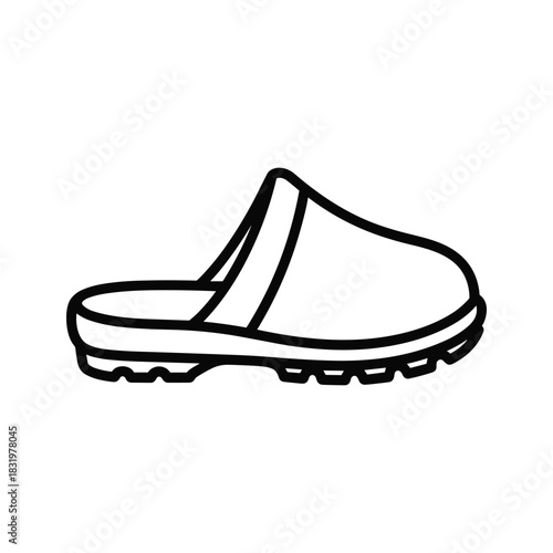 Outline drawing of a single casual slip-on clog shoe footwear