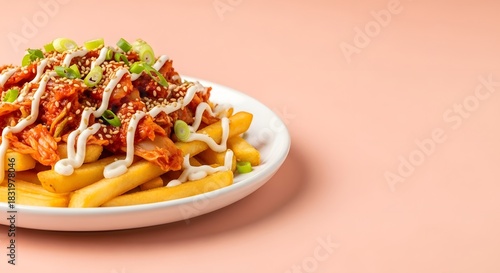 Kimchi Fries with Mayo and Scallions - Delicious Fusion Food Photography
