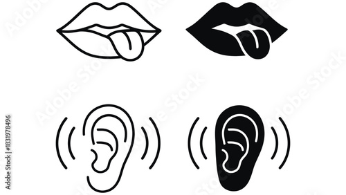 Vector illustration of mouth lips and ear hearing sense organs