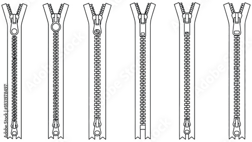 Zipper vector set collection various types and styles design