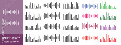 sound waves collection,Vibrant collection of abstract sound waves and digital equalizer waveforms with colorful gradient lines