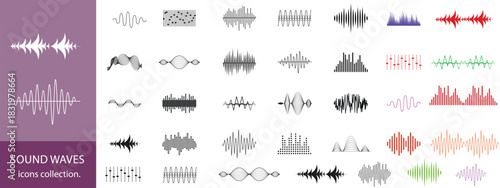 sound waves collection,Vibrant collection of abstract sound waves and digital equalizer waveforms with colorful gradient lines