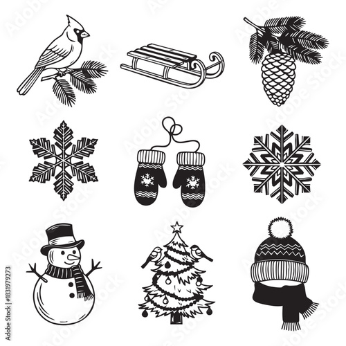 Creative winter elements vector art illustration