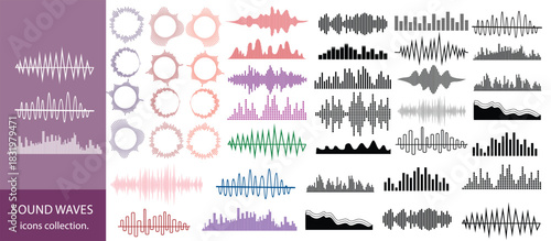 sound waves collection,Vibrant collection of abstract sound waves and digital equalizer waveforms with colorful gradient lines