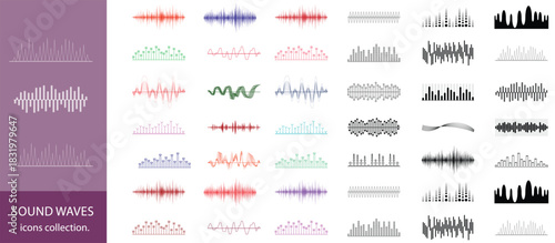 sound waves collection,Vibrant collection of abstract sound waves and digital equalizer waveforms with colorful gradient lines