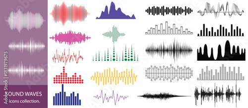 sound waves collection,Vibrant collection of abstract sound waves and digital equalizer waveforms with colorful gradient lines