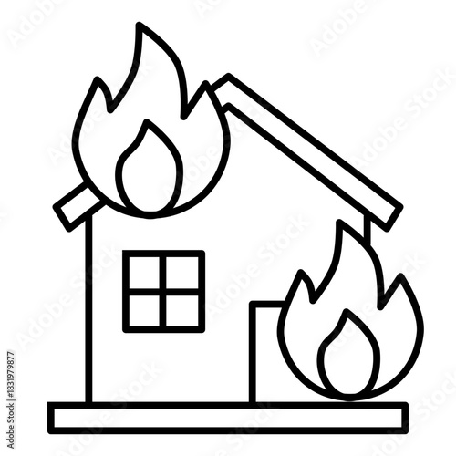 home on fire line icon with editable stroke