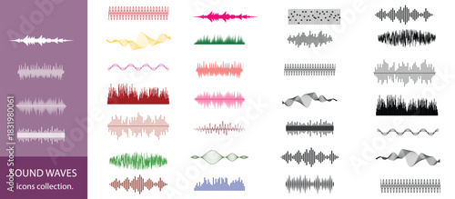sound waves collection,Vibrant collection of abstract sound waves and digital equalizer waveforms with colorful gradient lines