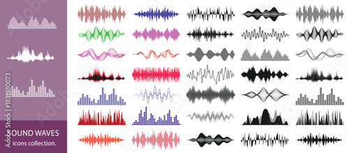 sound waves collection,Vibrant collection of abstract sound waves and digital equalizer waveforms with colorful gradient lines