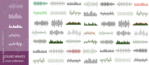 sound waves collection,Vibrant collection of abstract sound waves and digital equalizer waveforms with colorful gradient lines