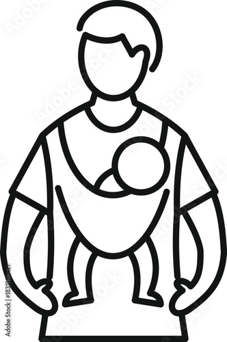 Man carrying infant using a baby carrier, symbolizing modern parenting and care