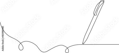 One continuous line art of a pen drawing a wavy stroke on blank white page Vector