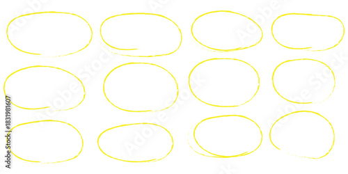 Hand drawn circle highlighter line sketch set. Vector marker circular lines, doodle round circles for message note mark design element. Pencil or pen bubble sketch set. Vector illustration